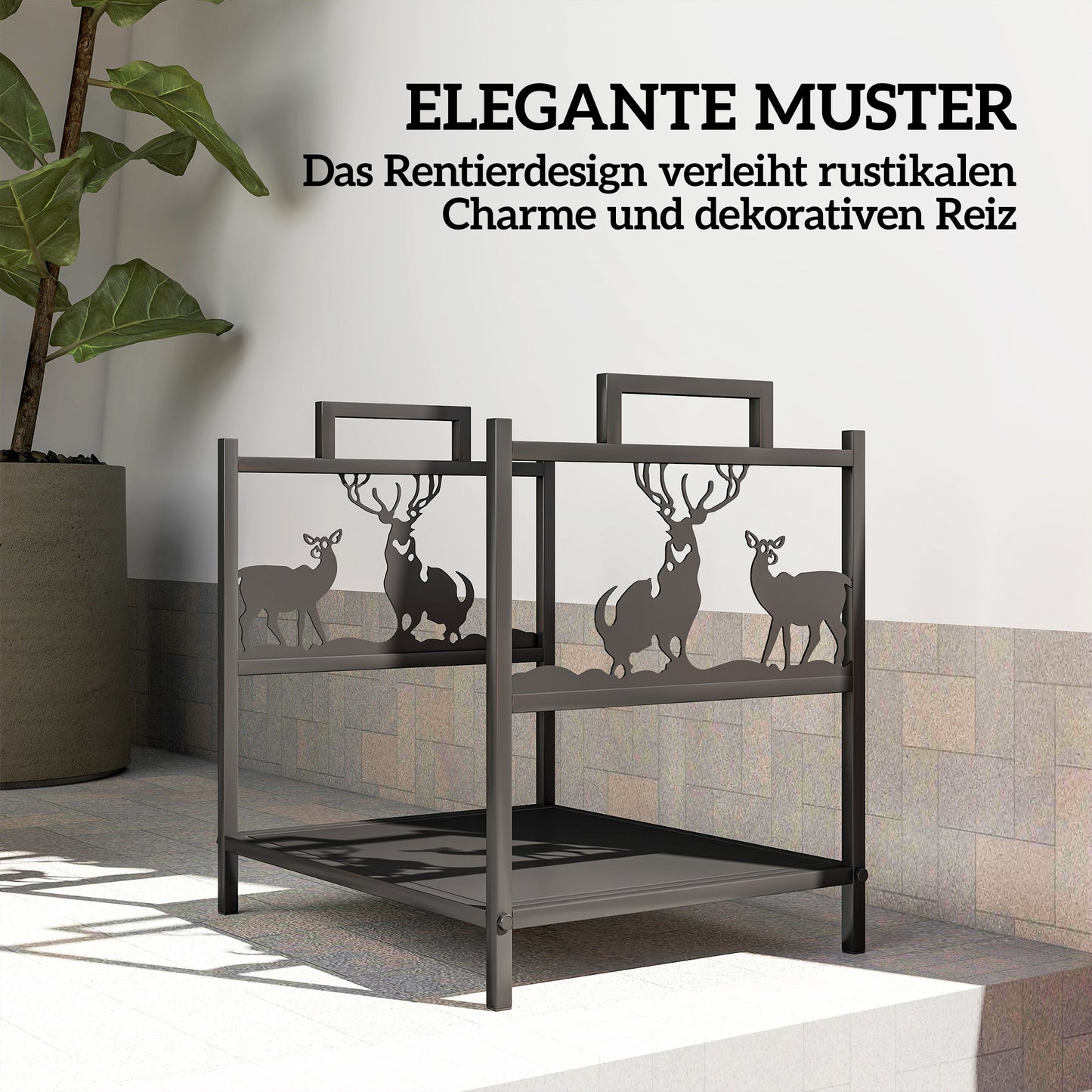 Outsunny Kaminholzregal för inomhus 42,5 x 33,5 x 43 cm Brennholzregal för Kamin Ofen från Metall Schwarz