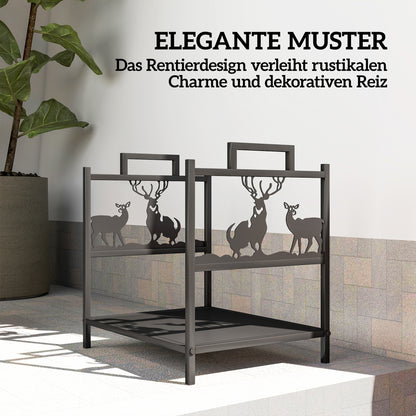 Outsunny Kaminholzregal för inomhus 42,5 x 33,5 x 43 cm Brennholzregal för Kamin Ofen från Metall Schwarz