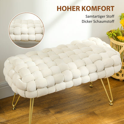 HOMCOM Moderner Sitzhocker mit Metallbeinen, gepolstertem Sitz, für Wohnzimmer, Schlafzimmer, Flur, Cremeweiß