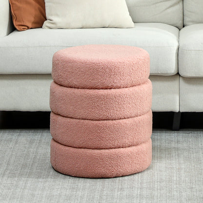 HOMCOM Hocker, rund, Teddyfleece, bis 120kg, Φ40x45H cm, Rosa