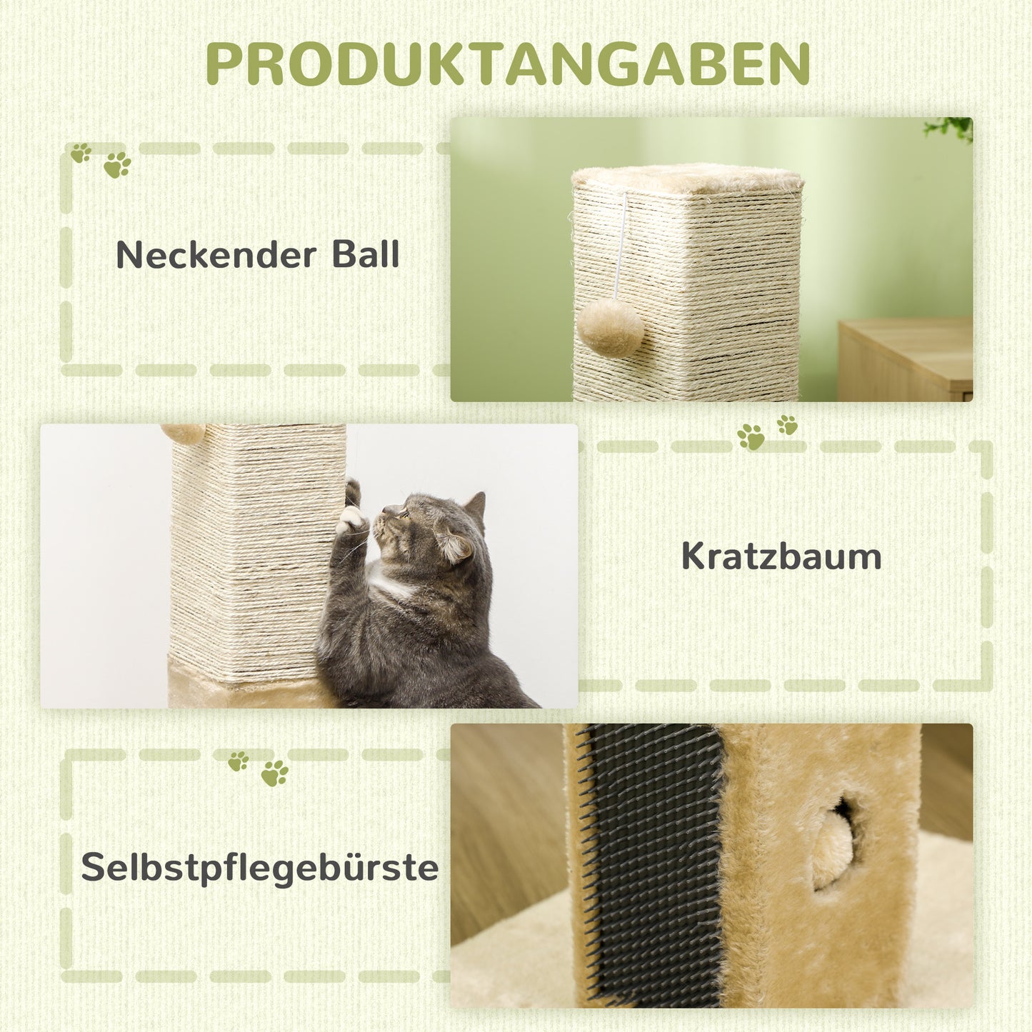 PawHut Kratzbaum für Katzen, Kratzsäule, 79 cm Katzenbaum mit Juteseil, inklusive Spielzeug, Plüsch, Beige