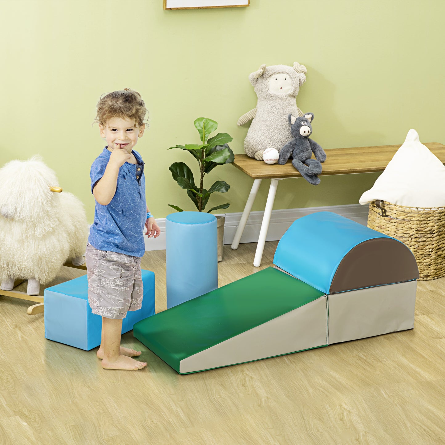 HOMCOM 5 TLG. Schaumstoff Bausteine Kinder Softbausteine klettern Bauklötze Weiche Schaumstoffbausteine Riesenbausteine Schaumstoffblöcke Bausteinset Spielbausteine für Baby & Kleinkinder Mehrfarbig