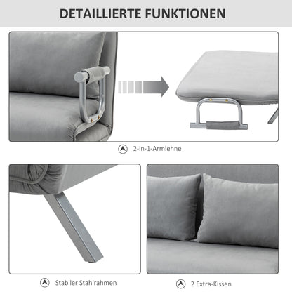 HOMCOM Schlafsofa, Doppelsofa, Gästebett, inklusive 2 Kissen, Grau