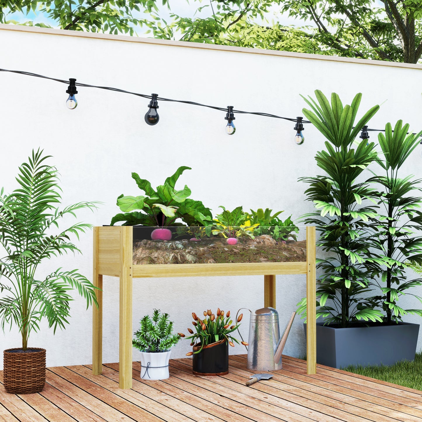 Outsunny Hochbeet, Holz-Pflanzbox mit Acrylplatten and Zwei Seiten, für 118 L Erde, Wasserabflusslöcher, 110 x 50 x 80 cm