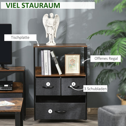 HOMCOM Kommode mit 3 Schubladen aus Leinen Aufbewahrungsschrank mit Ablage Griffen Schwarz