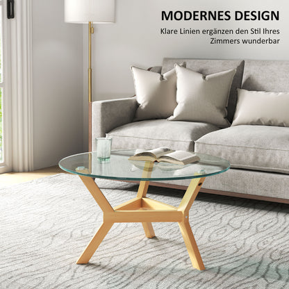 HOMCOM Runder Beistelltisch aus gehärtetem Glas mit verstellbaren Fußpolstern und Stahlrahmen, für Wohnzimmer, Schlafzimmer