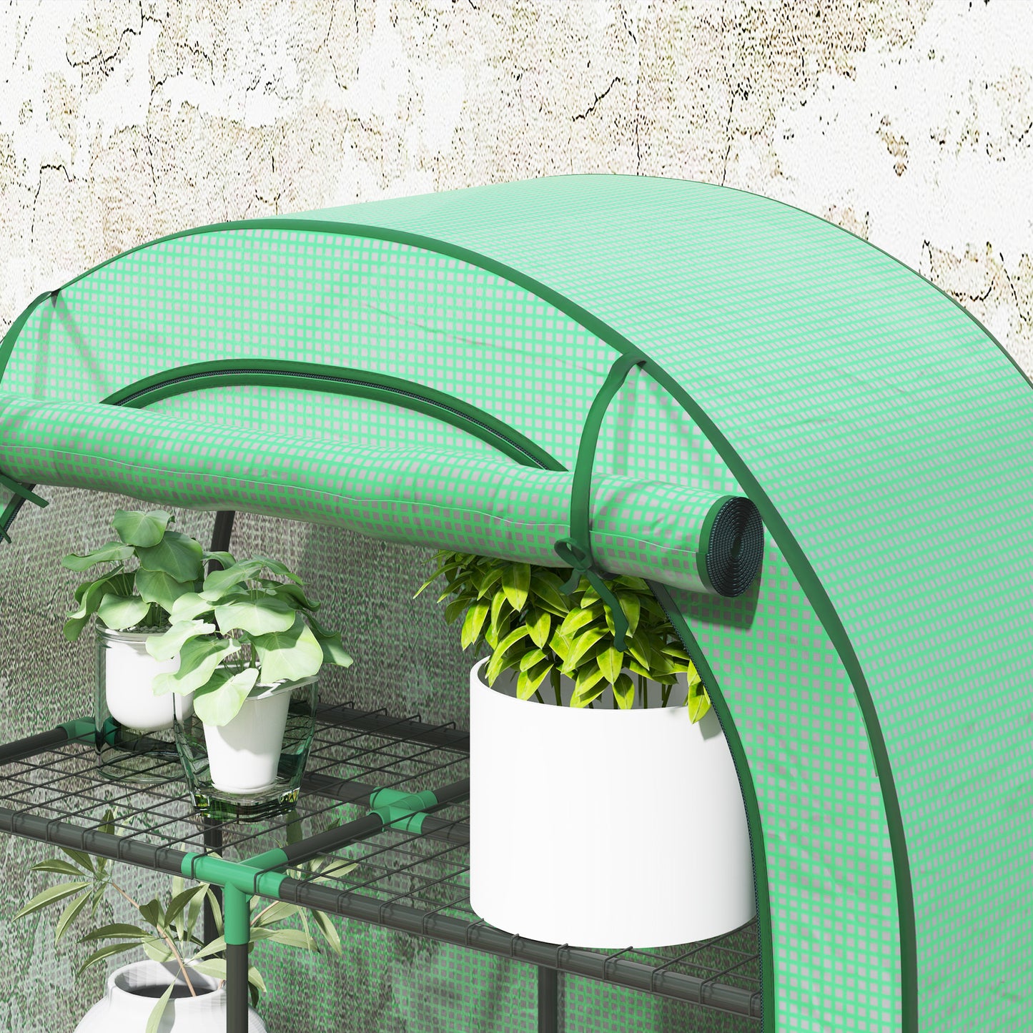 Outsunny Mini-Gewachshaus, 4-stufiges Gewächshaus mit Kunststoff-Plane, tragbar, Rolltür, 100 x 45 x 160 cm, Grün