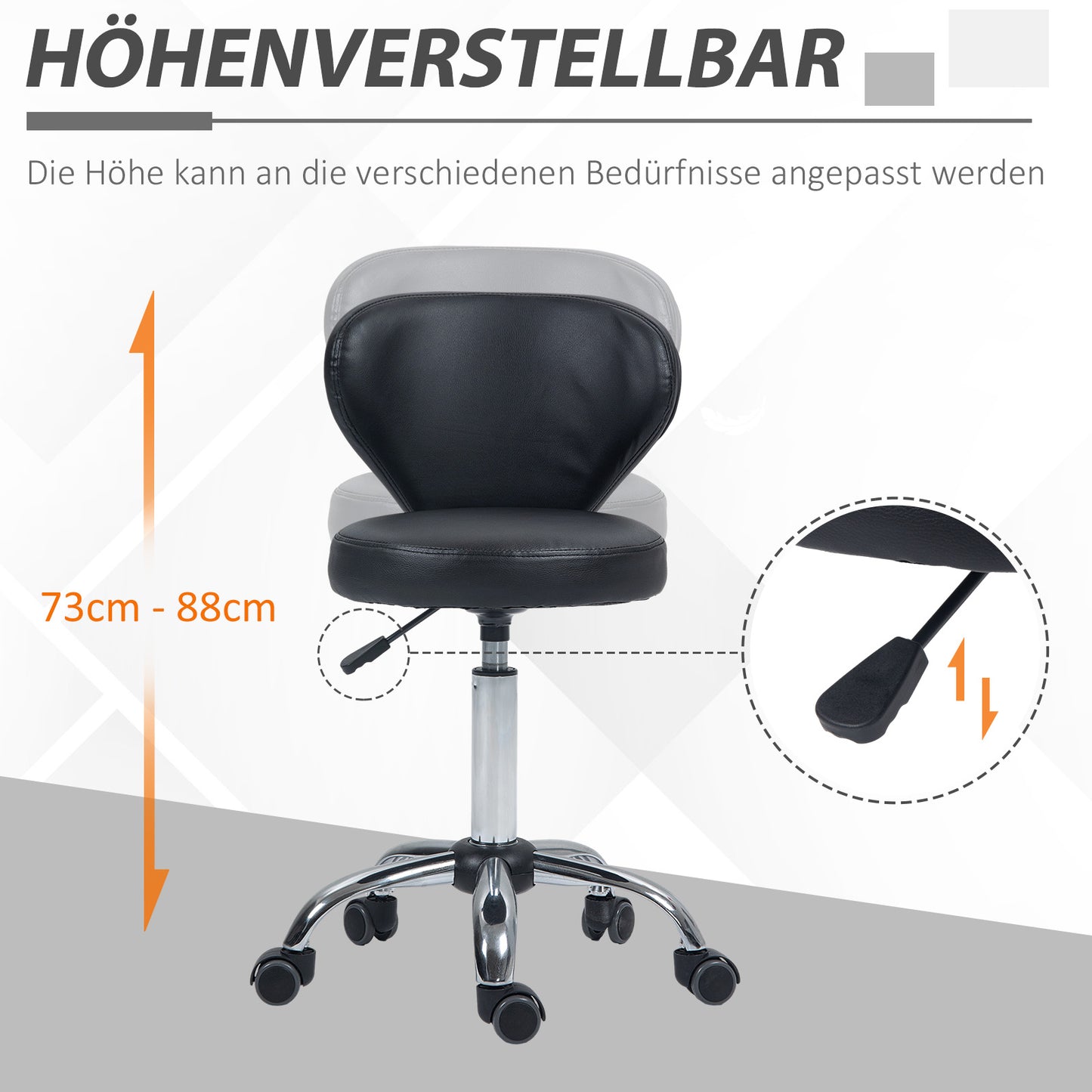 HOMCOM Salonhocker in Lederoptik, höhenverstellbar, bis 120 kg, Stahlgestell, Schwarz