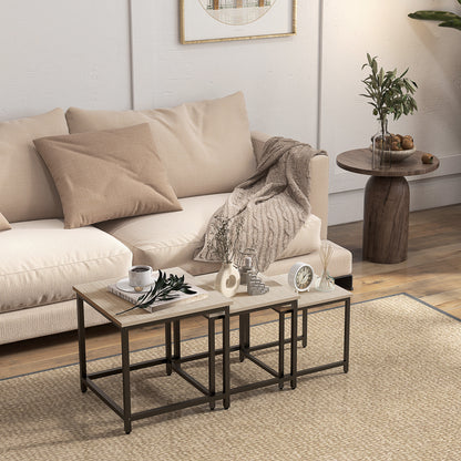 HOMCOM Satztisch-Set aus 3 Beistelltischen, Industrial Design, schwarzer Stahlrahmen, Tischplatte in Holzoptik