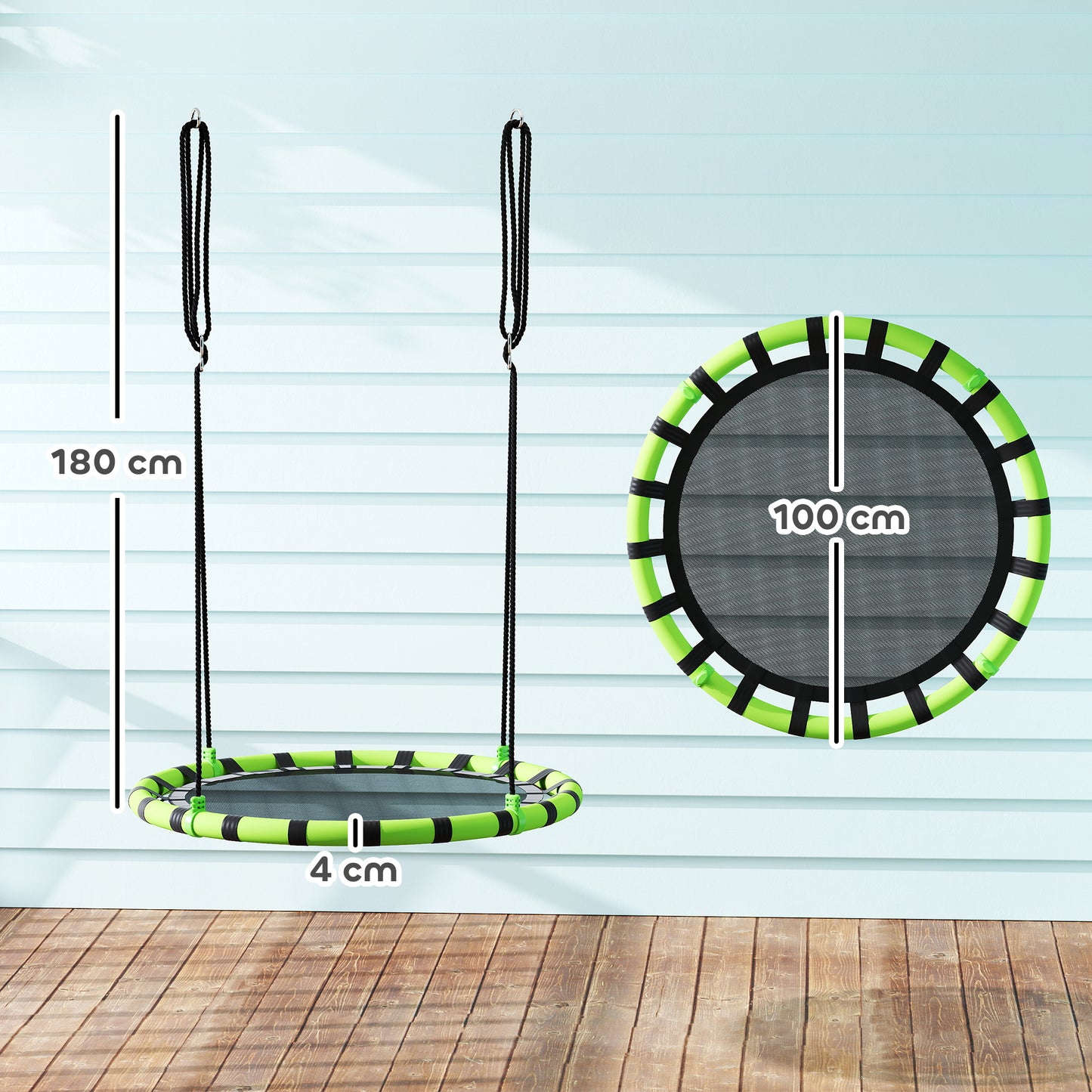 AIYAPLAY Kinderschaukel, 150 kg belastbar, Ø100 x 180H cm, Metall, Schaumstoff, Schwarz