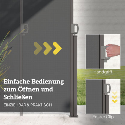 Outsunny Seitenmarkise ausziehbar blickdicht Sichtschutz mit Wandhalterung Beschichtung 300x140cm Dunkelgrau