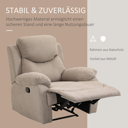 HOMCOM Relaxsessel Einzelsofa Liege 150° neigbarer Fernsehsessel Liegesessel TV-Sessel mit Schlaffunktion für Wohnzimmer Leinen Beige 93 x 88 x 102 cm