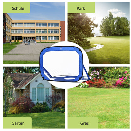 HOMCOM Fußballtore, Pop Up Tor, Tragbares Fußballnetz, 2er Set Minitore, mobil mit Tragetasche, Faltbar, Blau, 123 x 80 x 80 cm