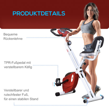HOMCOM Heimtrainer mit Magnetwiderstand, 8-Stufen, höhenverstellbar, LCD-Display, Rot + Weiß