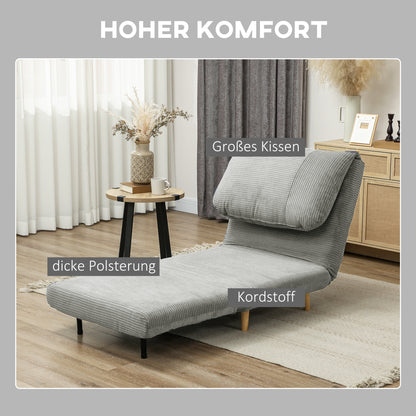 HOMCOM 2-in-1 Schlafsessel Gästebett, verstellbare Kopfstütze Cord-Optik 82 cm x 8 cm x 83 cm Grau