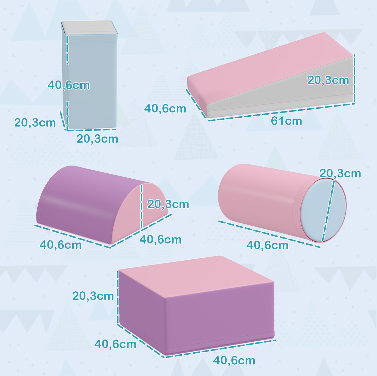 HOMCOM Softbausteine, 5er-Set Schaumstoff-Bausteine für Kinder im Alter von 1-3 Jahren, Kunstleder, Mehrfarbig