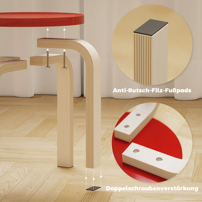 HOMCOM 4 Stapelhocker mit Filzfußpolstern, Birken-Sperrholz, lackiert, Bunt