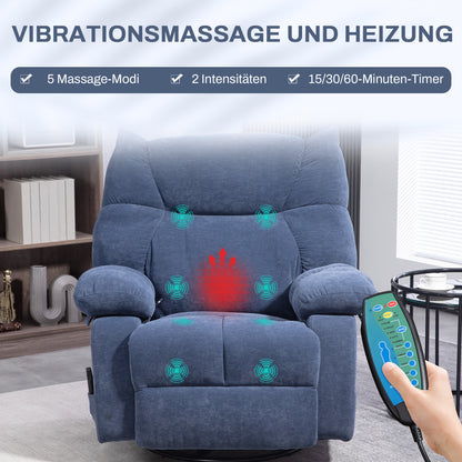 HOMCOM Massagesessel mit Wärme- & Liegefunktion, drehbar, bis 150 kg, Metallgestell, 98x90x98cm, Blau