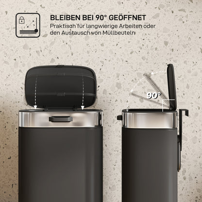 HOMCOM Mülleimer, Edelstahl Küchenmülleimer mit offen bleibendem Deckel, herausnehmbarer Inneneimer, 21,5x19,5x30 cm, Schwarz