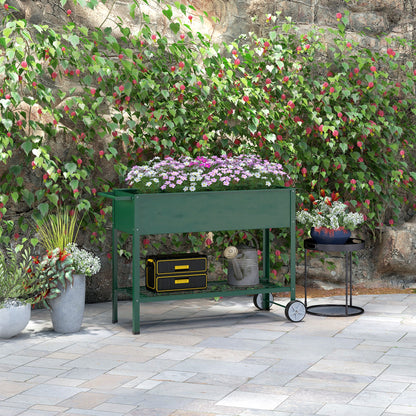 Outsunny Hochbeet Pflanzbeet Pflanzkasten, 1 Ablage, 2 Rollen, 109 cm x 44 cm x 80 cm, Grün