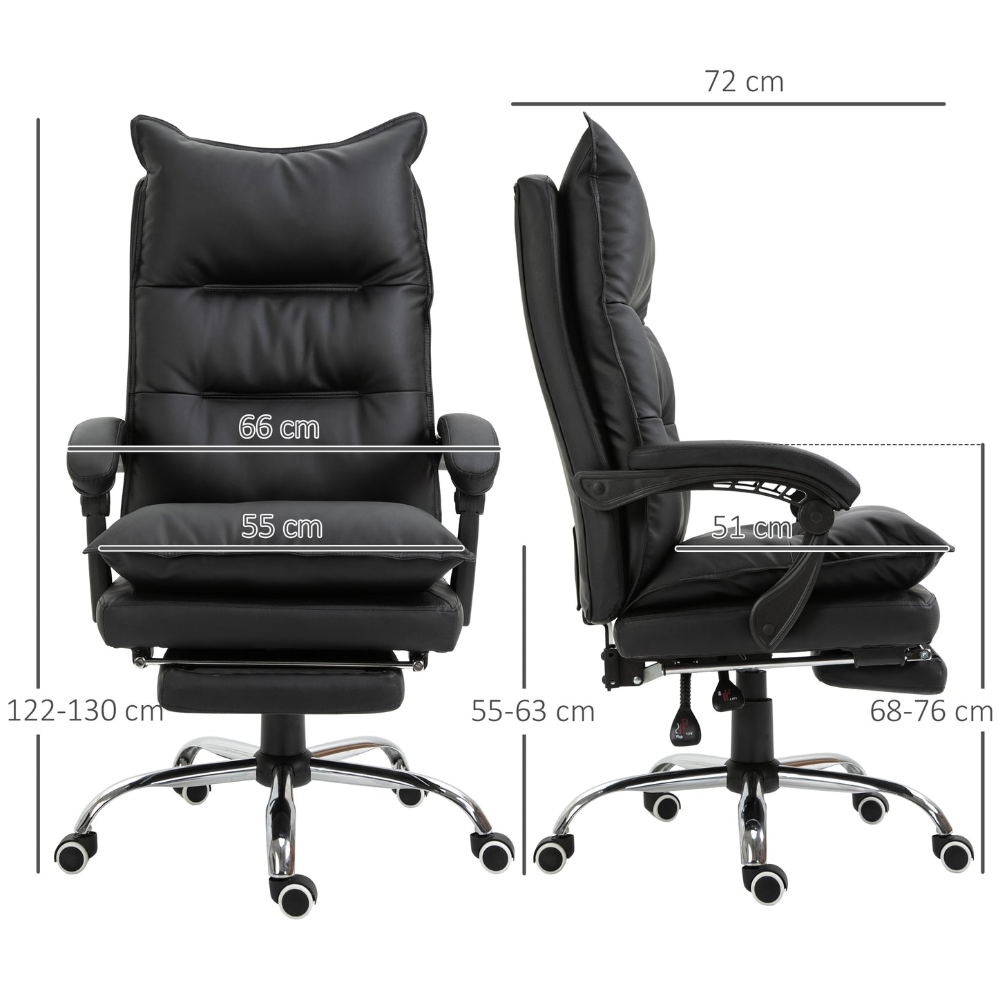 Vinsetto Bürostuhl Ergonomischer Schreibtischstuhl mit Armlehne, Fußstütze, Höhenverstellbarer Drehstuhl aus Kunstleder, Gepolstert Computerstuhl, Schwarz