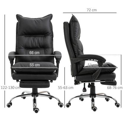 Vinsetto Bürostuhl Ergonomischer Schreibtischstuhl mit Armlehne, Fußstütze, Höhenverstellbarer Drehstuhl aus Kunstleder, Gepolstert Computerstuhl, Schwarz