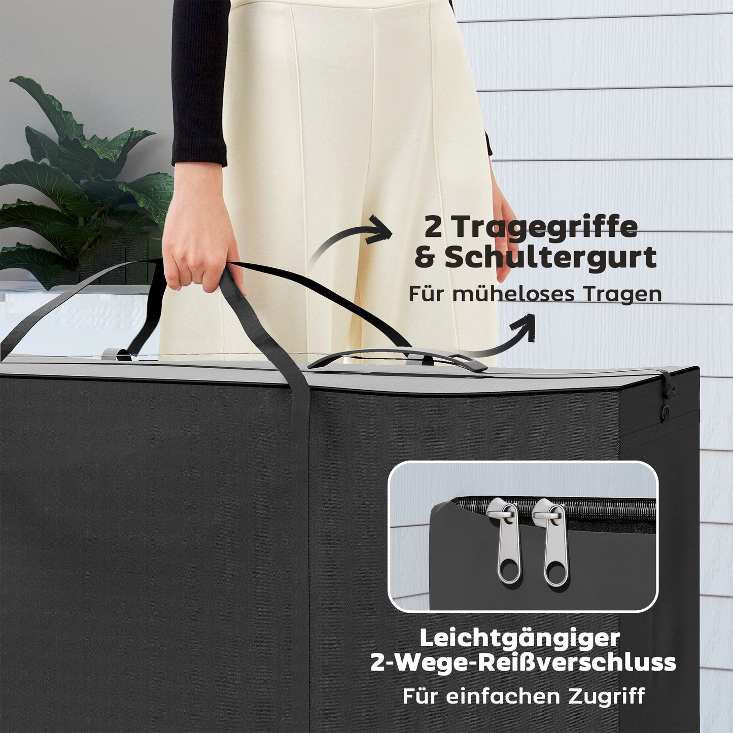 Outsunny Aufbewahrungstasche Gartenpolster, Auflagentasche, Schutzhülle mit Tragegriff Reißverschluss 200x60x75 cm, Schwarz