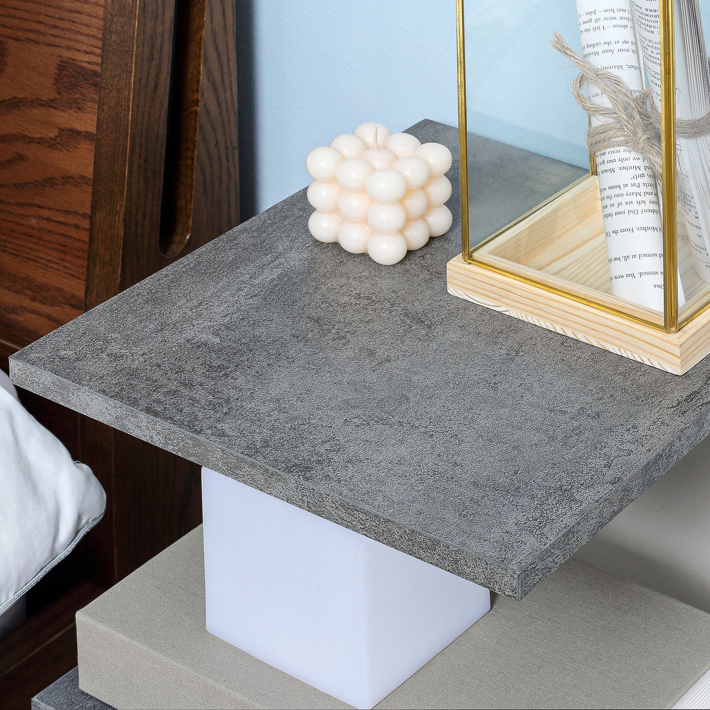 HOMCOM Nachtschrank, mit 4 Rollen, 3 Regale, 35 x 29,5 x 65,5 cm, Grau/Weiß