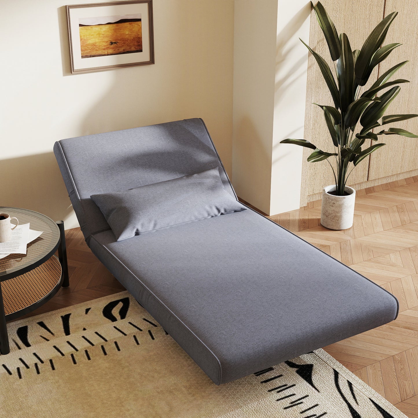 HOMCOM Einzelsofa Schlafsofa Sofabett Klappsofa verstellbar Rückenlehne Liege nordisch skandinavisch 25D Schaumstoff Haus Leinenimitat Tannenholz Grau 94 x 78 x 80 cm