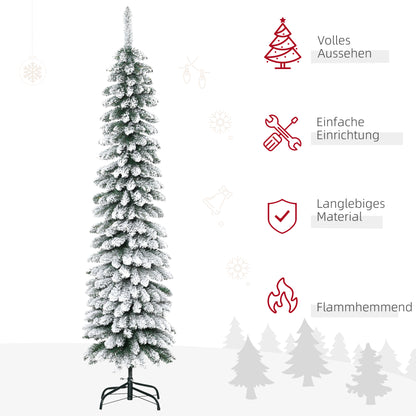 HOMCOM Künstlicher Weihnachtsbaum, schneebedeckt, schmales Design, feuerfest, 180 cm, Grün/Weiß