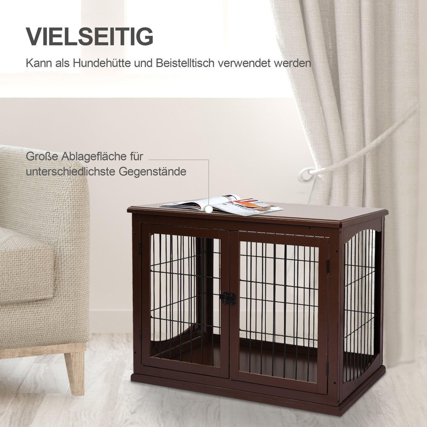 PawHut Hundebox, 2 Eingänge, abschließbar, MDF och Metall, 58,4 x 81,3 x 66 cm, Schwarz