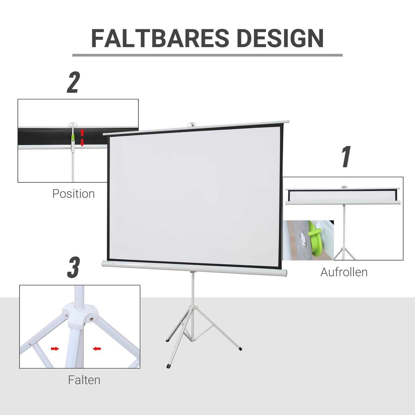 HOMCOM Projektionsleinwand im 4:3-Format, Kinoleinwand, Präsentationsfläche für Zuhause oder Büro, Weiß