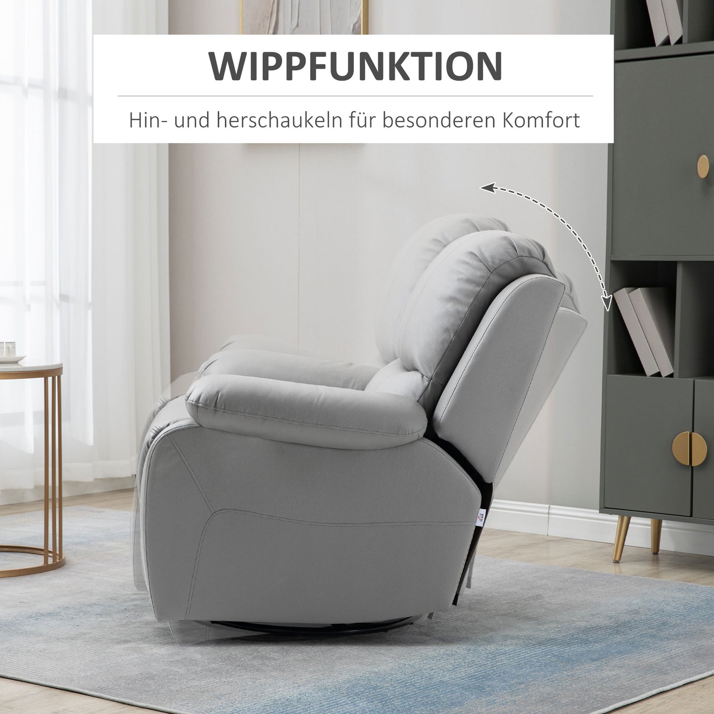 HOMCOM Relaxsessel, Liegesessel, neigbare Rücklehne, drehbar, Wippfunktion, mit Fußstütze, Stahl, grau, 93 x 100 x 98Hcm