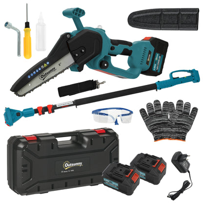 Outsunny 2-in-1 Mini Kettensäge 580W mit Akku 8000mAh Sicherheitsverriegelung 8 Zoll 42 x 29 x 10,5 cm Blau
