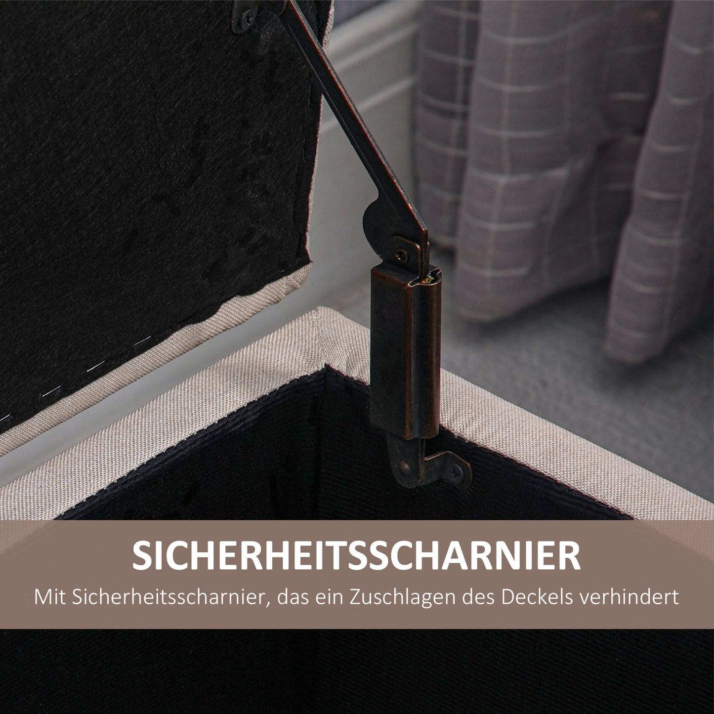 HOMCOM Sitzbank mit Stauraum Polsterbank mit Leinenoptik, Sitztruhe mit Holzbeine, Truhenbank für Wohnzimmer Schlafzimmer Flur 100 x 40 x 44 cm Cremeweiß