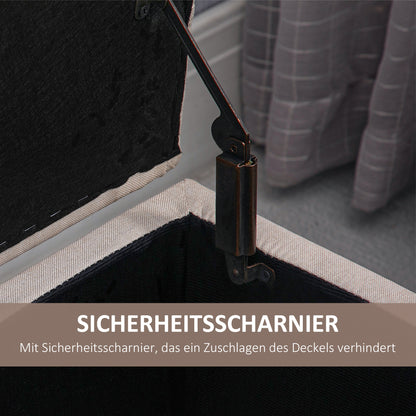 HOMCOM Sitzbank mit Stauraum Polsterbank mit Leinenoptik, Sitztruhe mit Holzbeine, Truhenbank für Wohnzimmer Schlafzimmer Flur 100 x 40 x 44 cm Cremeweiß