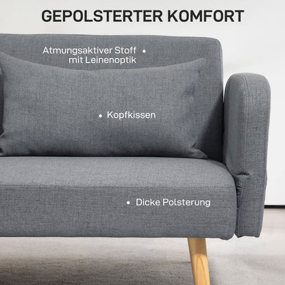 HOMCOM 3-Sitzer Schlafsofa, Gäste-Doppelbett, bis 240 kg, Klapplehnen, Holzrahmen, 170 x 83 x 80 cm, Grau