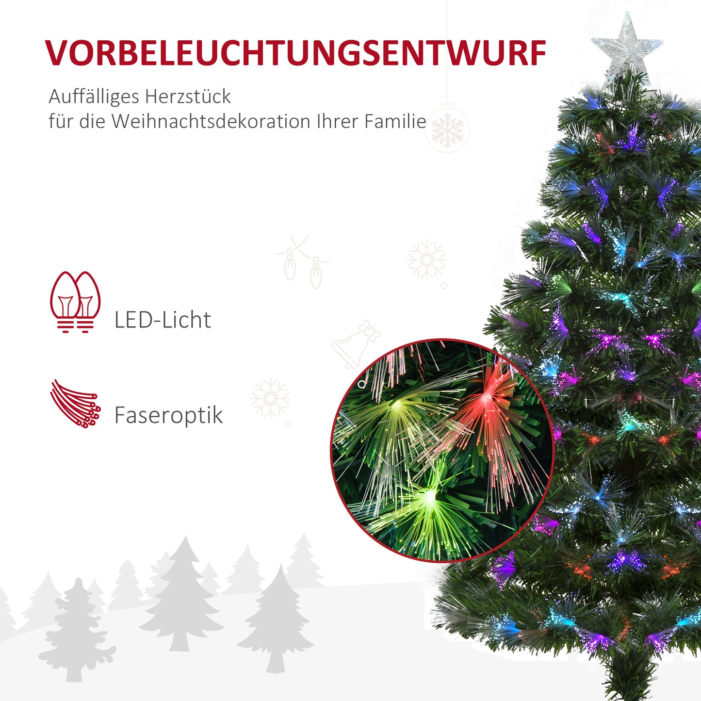 HOMCOM Weichnachtsbaum künslicher Weihnachtsbaum Christbaum, LED-Lichter, Sternspitze, 66 cm x 66 cm x 120 cm, Grün