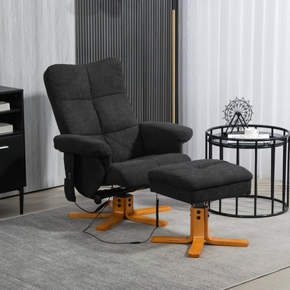 HOMCOM Massagesessel mit Liegefunktion und Fußhocker, 145°-Neigung, Polyester, 80 x 86 x 99 cm, Schwarz