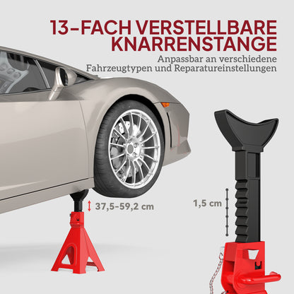 HOMCOM Unterstellbock 6 Tonnen Traglast 2 Stück Stützbock inkl 2 Sicherungssplint Höhenverstellbar Rot