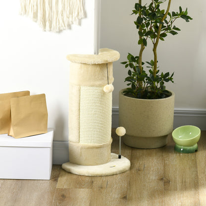 PawHut Kratzbaum mit Spielzeug, inkl. 2 Bälle. weicher Plüsch, 34 cm x 25,5 cm x 58 cm, Cremeweiß