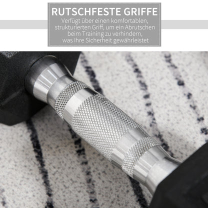 HOMCOM Hexagon Hanteln, 2er Set Hanteln mit gerändeltem Griff, Kurzhantelset aus Gusseisen, 2 x 10 kg, Kurzhanteln für Männer Frauen, Zuhause, Fitnessstudio, Krafttraining