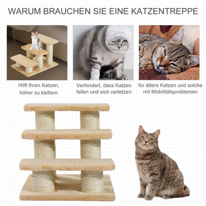 PawHut Tiertreppe Katzentreppe Hundetreppe 3 Stufen Treppe für Katze und Hunde Plüsch Creme 45 x 35 x 34 cm
