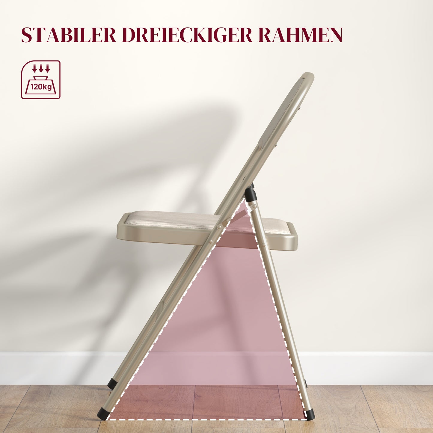 HOMCOM 4er-Set Klappstühle, Tragbare Bürostühle, Stahlbeine, Faltstuhl für Büro, Empfang, Wartezimmer, Leinenoptik Beige