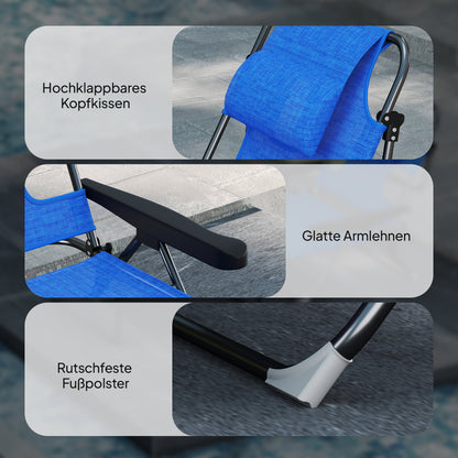 Outsunny Sonnenliege Gartenliegen Relaxliege, klappbar, wetterbeständig, 194 cm x 72 cm x 31 cm, Schwarz + Dunkelblau