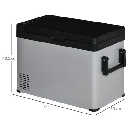Outsunny Kühlbox Auto 50L mit LCD-Anzeige 2 Modi Kompressor Autokühlschrank mit Griffe Boot Camper Reisen 12/24V DC und 110-240V AC Grau+Schwarz