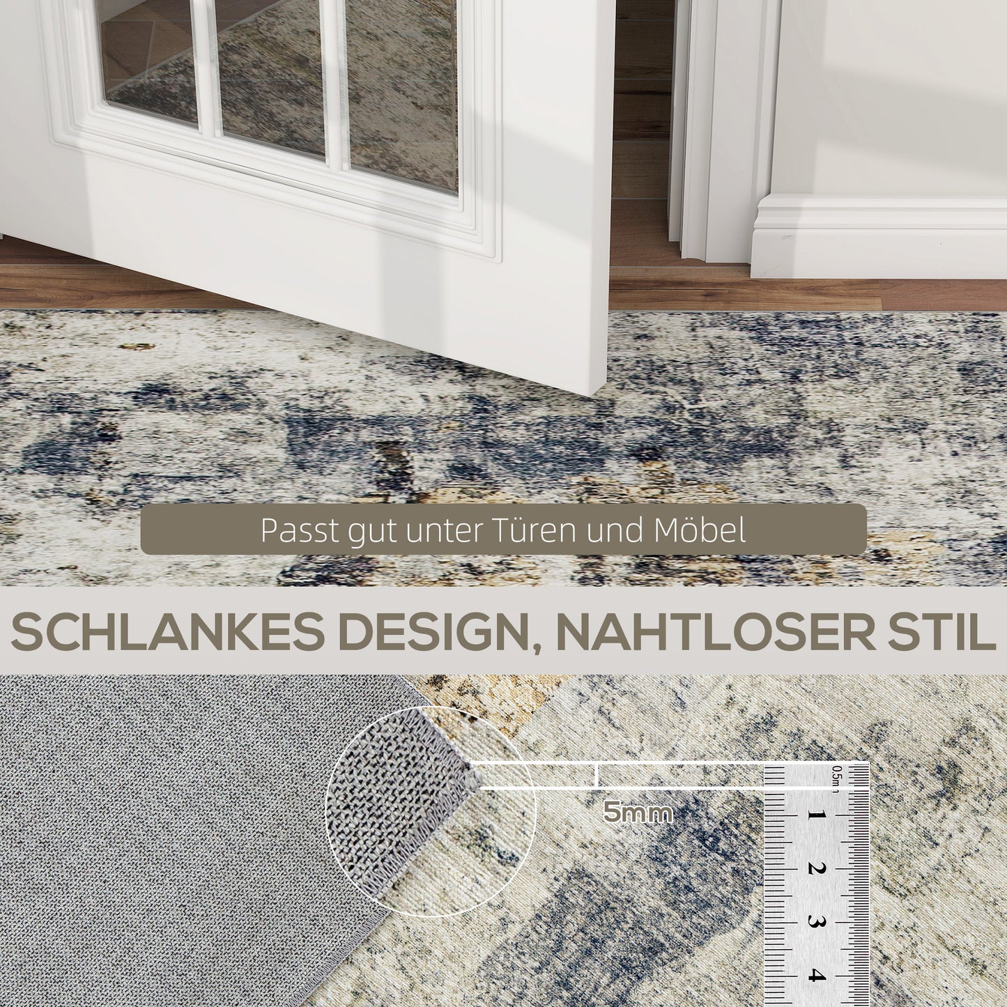 HOMCOM Wohnzimmerteppich, Polyester, modernes künstlerisches Muster, waschbar, Grau