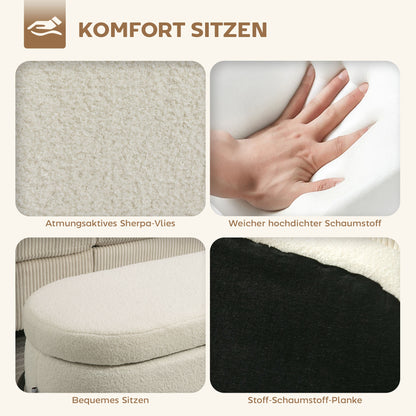 HOMCOM Aufbewahrungs-Hocker, Sitzhocker mit Deckel und Stauraum, Stahlbeine, Polsterhocker mit Fleece-Bezug, Cremeweiß