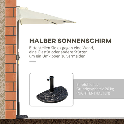 Outsunny Sonnenschirm, Terrassenschirm, halbrund, mit Solarpanel, 20 lysdioder, Handkurbel, beige, 2,70 x 1,35 x 2,40 m