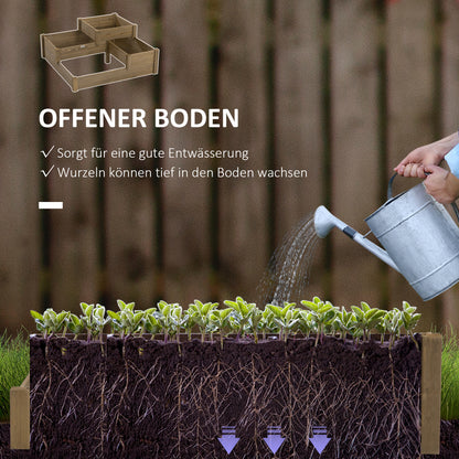 Outsunny Hochbeet, 4 Pflanzgefäße auf 3 Stufen, wetterbeständig, Massivholz, 122 cm x 122 cm x 51 cm, Natur